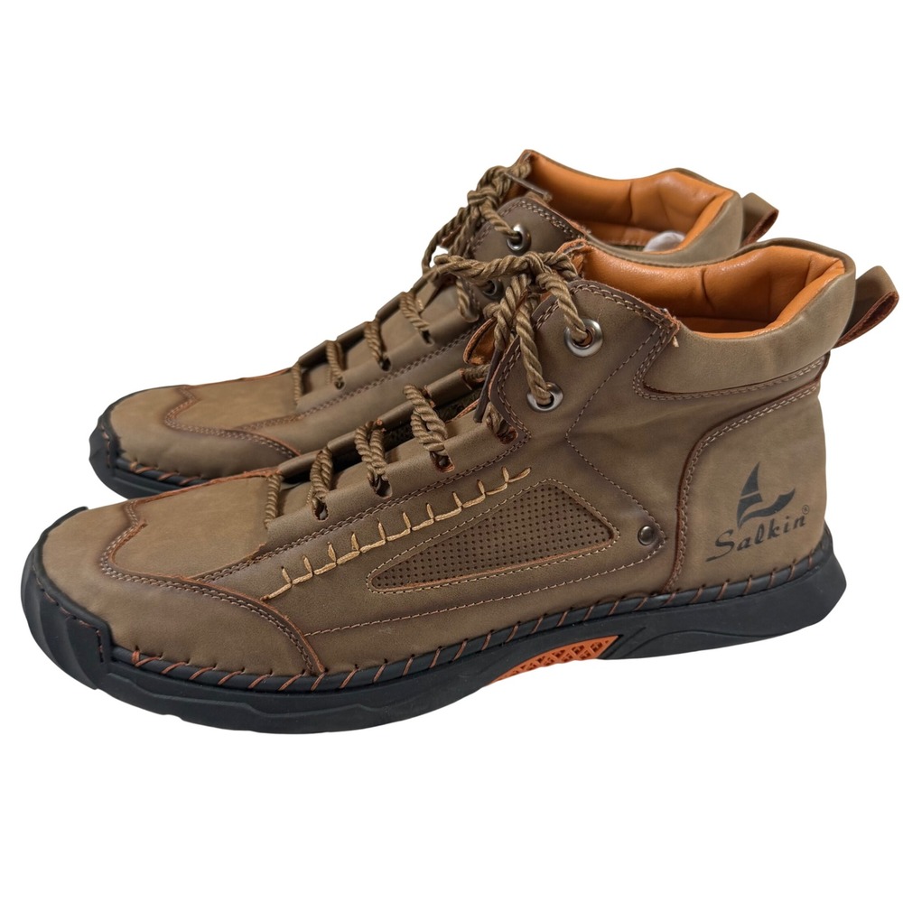 Salkin Mens Brown Lace‎ Up High Top Casual Boots Whipstitch Detail 2317.50